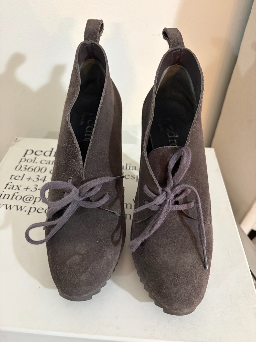 Pedro Garcia Grey Suede Lace-Up Wedge Ankle Boots